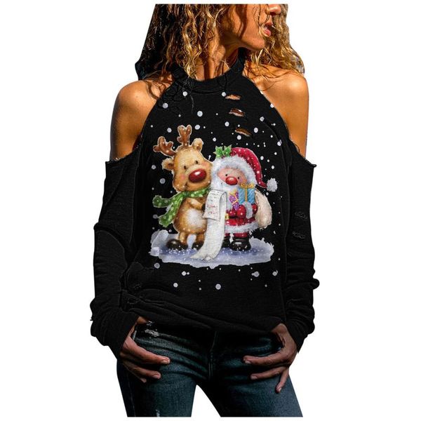 women's t-shirt fashion print ladies strapless pullovers spotted snowflake champagne cartoon santa claus 3d casual sweatshirt, White
women's t-shirt fashion print ladies strapless pullovers spotted snowflake champagne cartoon santa claus 3d casual sweatshirt, White