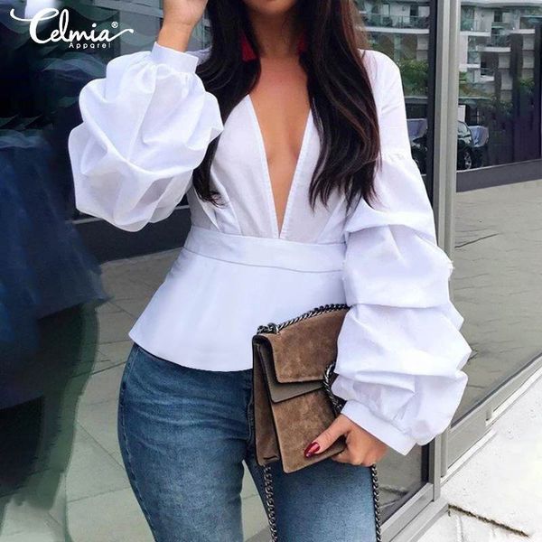 blouses 5xl celmia women fashion lantern sleeve shirts elegant v neck autumn blouse casual office solid tunic plus size blusas mujer, White
blouses 5xl celmia women fashion lantern sleeve shirts elegant v neck autumn blouse casual office solid tunic plus size blusas mujer, White