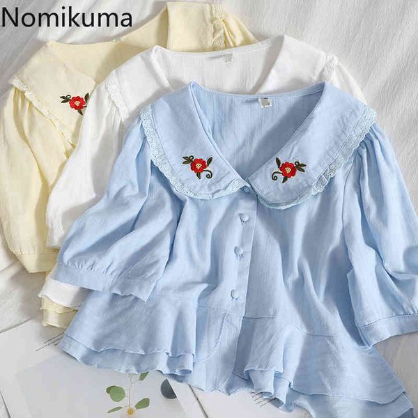 nomikuma korean style blouse chemises femme flower embroidery short sleeve shirts single breasted casual sweet blusas mujer 210514, White
nomikuma korean style blouse chemises femme flower embroidery short sleeve shirts single breasted casual sweet blusas mujer 210514, White