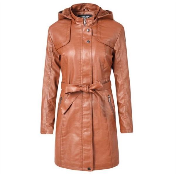 women's leather & faux 2021 autumn winter hooded coat female pu medium long ladies plus velvet thick jackets, Black
women's leather & faux 2021 autumn winter hooded coat female pu medium long ladies plus velvet thick jackets, Black