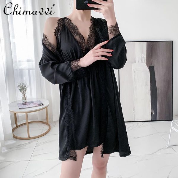 spring/summer pajamas for women silk hollow out sling nightdress two-piece set lace solid color fashion robes women's sleepwear, Black;red
spring/summer pajamas for women silk hollow out sling nightdress two-piece set lace solid color fashion robes women's sleepwear, Black;red