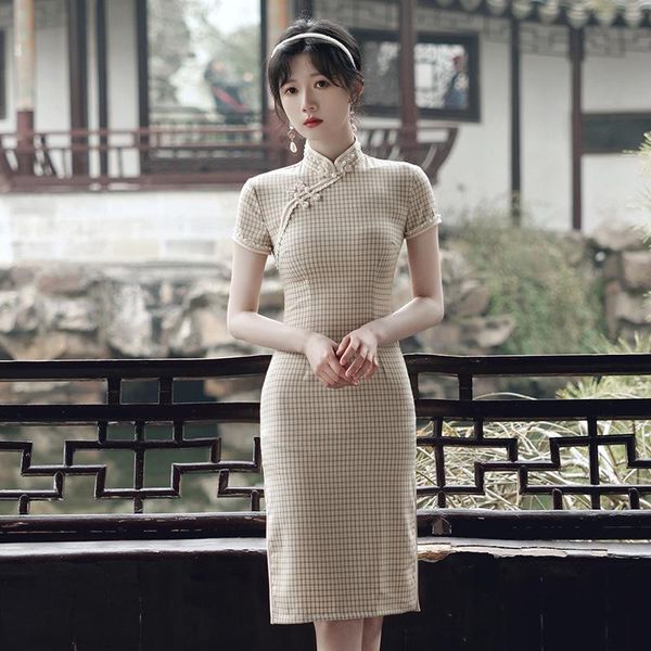 modern linen cotton short sleeve qipao chinese traditional dress improved plaid print cheongsam vestido ethnic clothing, Red
modern linen cotton short sleeve qipao chinese traditional dress improved plaid print cheongsam vestido ethnic clothing, Red