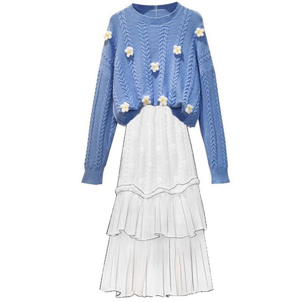 pure fresh suit clothing set winter japanese fashion gentle wind flowers twinset pullover sweater fairy skirt 2 pcs women's tracksuits, Gray
pure fresh suit clothing set winter japanese fashion gentle wind flowers twinset pullover sweater fairy skirt 2 pcs women's tracksuits, Gray