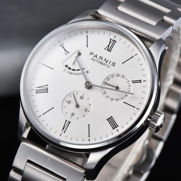 wristwatches 42mm white dial steel bracelet power reserve automatic movement bussiness dress men wrist watch, Slivery;brown
wristwatches 42mm white dial steel bracelet power reserve automatic movement bussiness dress men wrist watch, Slivery;brown