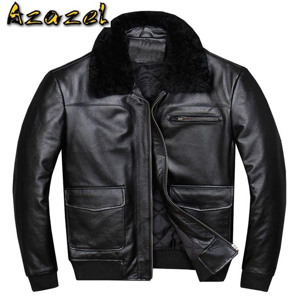 men's leather & faux azazel genuine jacket men autumn winter sheepskin coat pilot bomber wool collar short real 818 kj1338, Black
men's leather & faux azazel genuine jacket men autumn winter sheepskin coat pilot bomber wool collar short real 818 kj1338, Black