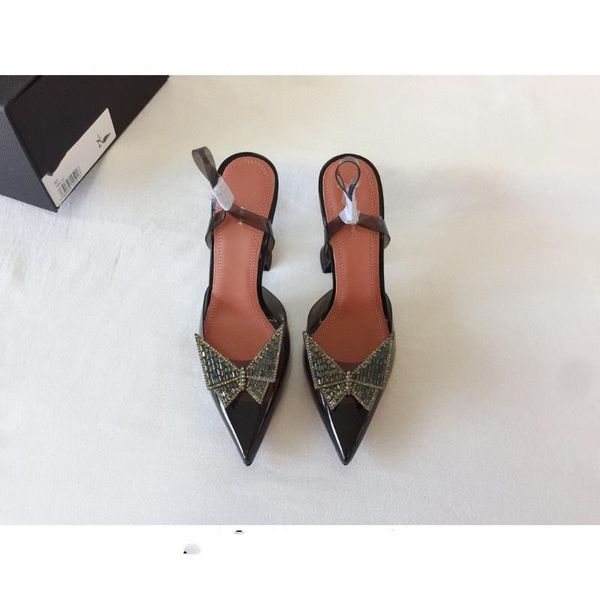 sandals bow crystal transparent sun flower pointed high heels, Black 
sandals bow crystal transparent sun flower pointed high heels, Black