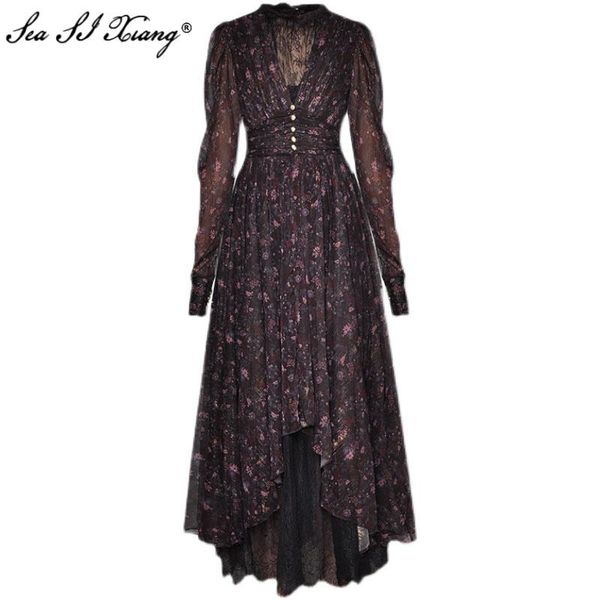 seasixiang fashion designer spring dress women long sleeve ruched floral-print big pendulum asymmetrical vacation dresses casual, Black;gray
seasixiang fashion designer spring dress women long sleeve ruched floral-print big pendulum asymmetrical vacation dresses casual, Black;gray