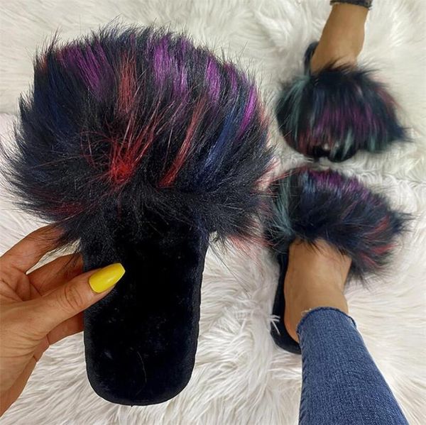 women's winter artificial fur home shoes faux slippers casual plush slides flip flops female fuzzy hair sandals, Black
women's winter artificial fur home shoes faux slippers casual plush slides flip flops female fuzzy hair sandals, Black