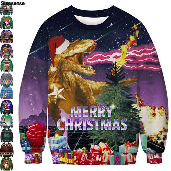 men women ugly sweater 3d christmas dinosaur printed crewneck sweatshirt pullover funny holiday party xmas jumper, Black
men women ugly sweater 3d christmas dinosaur printed crewneck sweatshirt pullover funny holiday party xmas jumper, Black