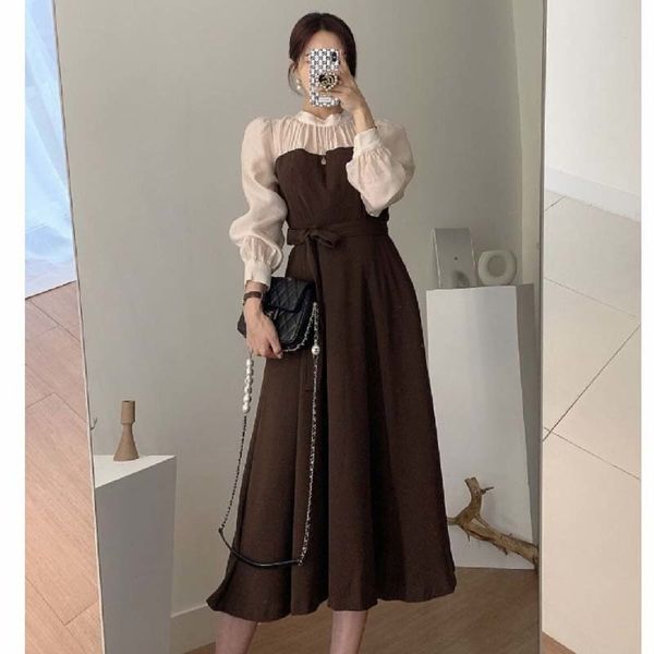 2021 elegant spring splicing with belt belts long female dress thin waist, Black;gray
2021 elegant spring splicing with belt belts long female dress thin waist, Black;gray