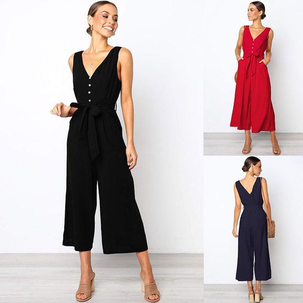 women's jumpsuits & rompers lugentolo women jumpsuit summer open back deep v-neck button temperament sling loose solid straight, Black;white
women's jumpsuits & rompers lugentolo women jumpsuit summer open back deep v-neck button temperament sling loose solid straight, Black;white