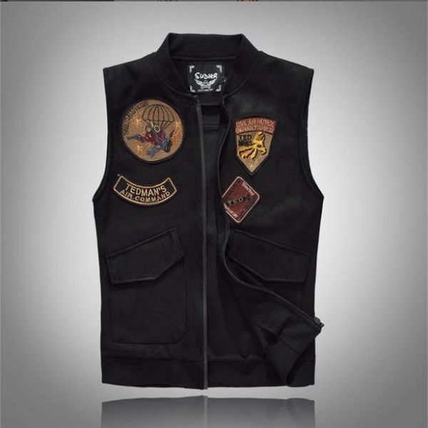 men's vests men black causal slim fit denim vest large size punk patch spring autumn sleeveless motorcycle coat korean male waistc, Black;white
men's vests men black causal slim fit denim vest large size punk patch spring autumn sleeveless motorcycle coat korean male waistc, Black;white