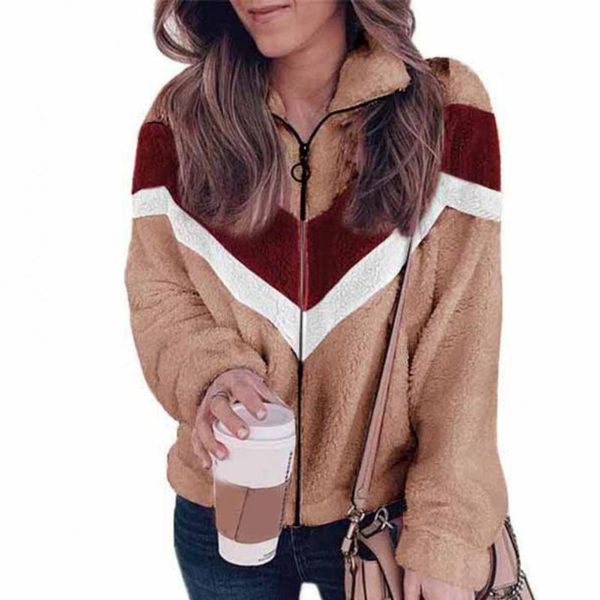 women's sweaters fleece jacket stand collar color block thick fluffy chic, White;black
women's sweaters fleece jacket stand collar color block thick fluffy chic, White;black