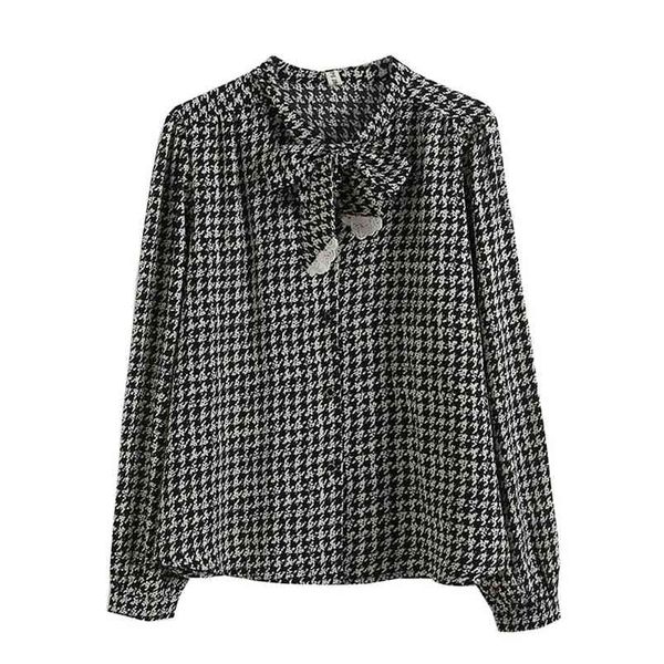 ltph vintage houndstooth checkered shirt lace bow neck lacing blouse single breasted long sleeve thin casual summer 210423, White
ltph vintage houndstooth checkered shirt lace bow neck lacing blouse single breasted long sleeve thin casual summer 210423, White