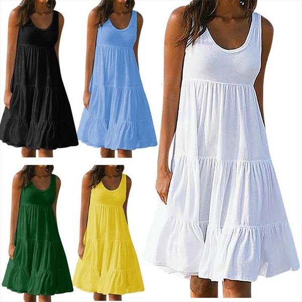 sleeveless round neck solid womens dress color splicing big swing beach vestido de mujer, Black;gray
sleeveless round neck solid womens dress color splicing big swing beach vestido de mujer, Black;gray