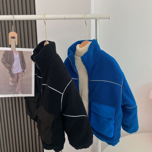 children's coat 2021 winter new boys and girls solid color reflective wool sweater baby stand collar zipper shirt, Blue;gray
children's coat 2021 winter new boys and girls solid color reflective wool sweater baby stand collar zipper shirt, Blue;gray