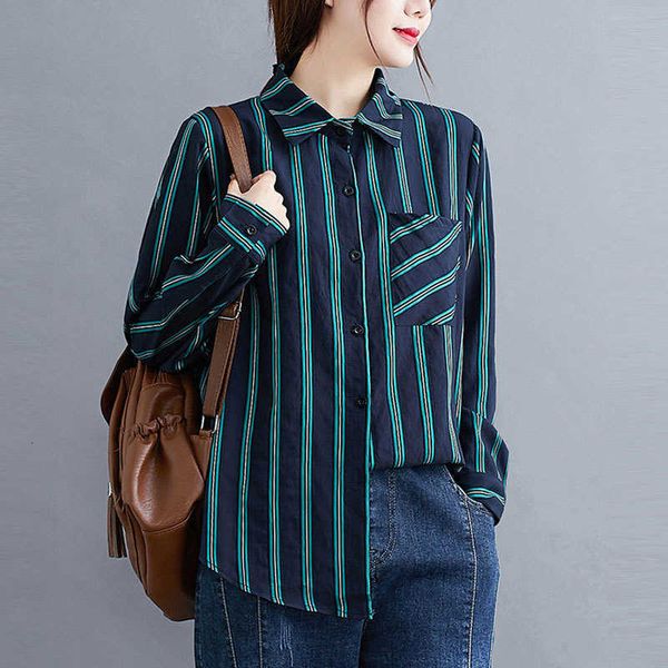 women's blouses & shirts autumn arts style women long sleeve loose all-matched casual single pocket striped blou bue0, White
women's blouses & shirts autumn arts style women long sleeve loose all-matched casual single pocket striped blou bue0, White