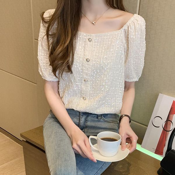 women's blouses & shirts fashion female retro square collar chiffon casual shirt ladies blouse summer short-sleeved, White
women's blouses & shirts fashion female retro square collar chiffon casual shirt ladies blouse summer short-sleeved, White
