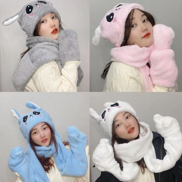 berets korean women 3 in 1 hooded scarf hat gloves set with moving jumping ears winter fuzzy plush warm earflap pocket p8db, Blue;gray
berets korean women 3 in 1 hooded scarf hat gloves set with moving jumping ears winter fuzzy plush warm earflap pocket p8db, Blue;gray
