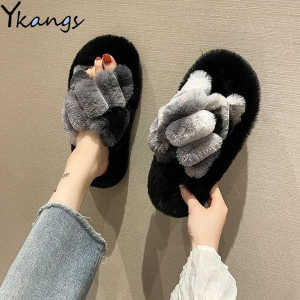 slippers gradient cross women plush winter warm artificial flat bottom ladies fashion non-slip home lazy, Black
slippers gradient cross women plush winter warm artificial flat bottom ladies fashion non-slip home lazy, Black