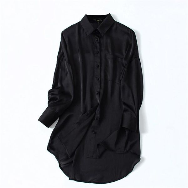 women's blouses & shirts chic black women long satin blouse turn-down collar blusas elegant imitation silk, White
women's blouses & shirts chic black women long satin blouse turn-down collar blusas elegant imitation silk, White