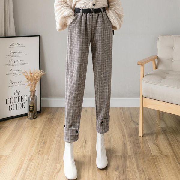 women springtime wide leg pants plus size fashion high waist thin casual plaid cotton trousers + belt women's & capris, Black;white
women springtime wide leg pants plus size fashion high waist thin casual plaid cotton trousers + belt women's & capris, Black;white