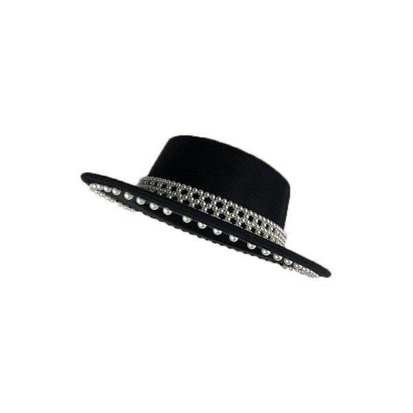 stingy brim hats women's cap bowler hat black2021 fashion wool vintage rhinestone wide fedora jazz european american round, Blue;gray
stingy brim hats women's cap bowler hat black2021 fashion wool vintage rhinestone wide fedora jazz european american round, Blue;gray