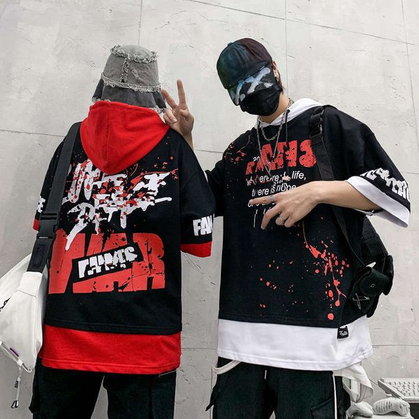 street hoodies hip hop brand hooded short sweater men's handsome letter printing half sleeve color matching hat t-shirt, Black
street hoodies hip hop brand hooded short sweater men's handsome letter printing half sleeve color matching hat t-shirt, Black