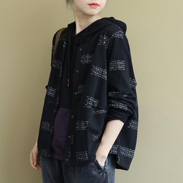 women's jackets large loose literary plush coat 2021 autumn winter stand collar letter printing versatile casual top, Black;brown
women's jackets large loose literary plush coat 2021 autumn winter stand collar letter printing versatile casual top, Black;brown