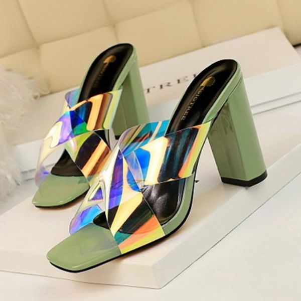 slippers summer ladies sandals shoes empty reflective cross with patent leather thick high-heeled square head female, Black
slippers summer ladies sandals shoes empty reflective cross with patent leather thick high-heeled square head female, Black