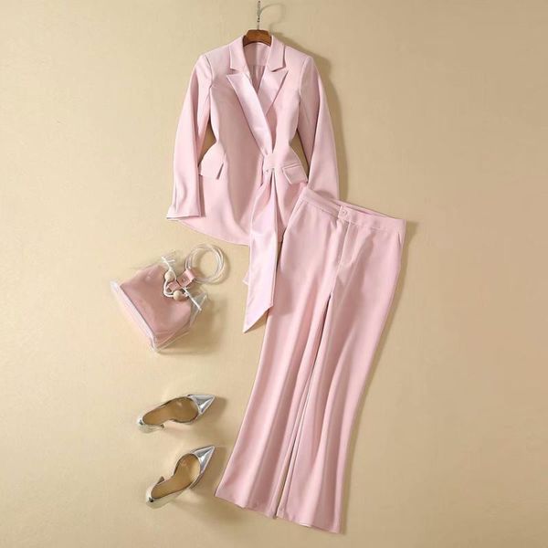 two piece dress est fashion 2021 designer women's elegant turn-down collar super sweet pink ribbon blazer nine pants suit sets, White
two piece dress est fashion 2021 designer women's elegant turn-down collar super sweet pink ribbon blazer nine pants suit sets, White