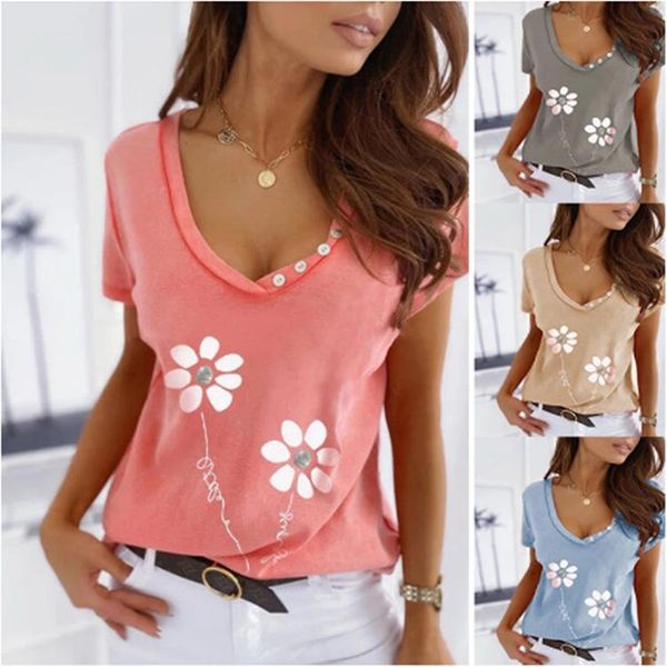 women's t-shirt 2021 summer casual and comfortable printing short-sleeved v-neck low-cut sweet top, White
women's t-shirt 2021 summer casual and comfortable printing short-sleeved v-neck low-cut sweet top, White