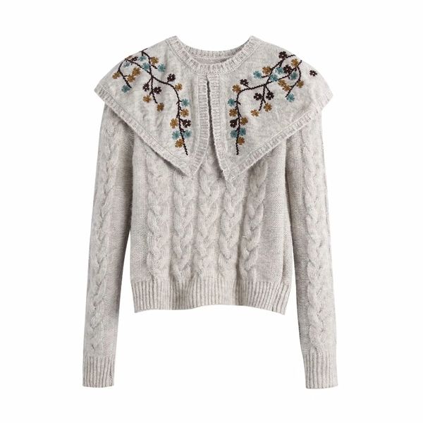 women o neck flower embroidery shawl knitting short sweater female long sleeve pullover casual lady loose sw1073 210430, White;black
women o neck flower embroidery shawl knitting short sweater female long sleeve pullover casual lady loose sw1073 210430, White;black