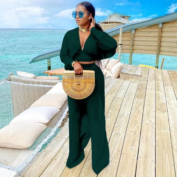 women's two piece pants v-neck lantern sleeve crop pleated ruched wide leg set party clubwear ol office ladies suit, White
women's two piece pants v-neck lantern sleeve crop pleated ruched wide leg set party clubwear ol office ladies suit, White