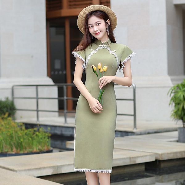 ethnic clothing autumn lace trim short sleeve embroidery knee-length satin cheongsam elegant traditional chinese women mandarin collar qipao, Red
ethnic clothing autumn lace trim short sleeve embroidery knee-length satin cheongsam elegant traditional chinese women mandarin collar qipao, Red