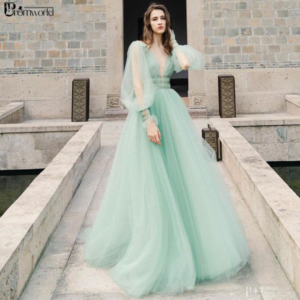 party dresses mint green evening 2021 v-neck backless beaded tulle a-line vestido de festa long sleeves gowns prom dress, White;black
party dresses mint green evening 2021 v-neck backless beaded tulle a-line vestido de festa long sleeves gowns prom dress, White;black