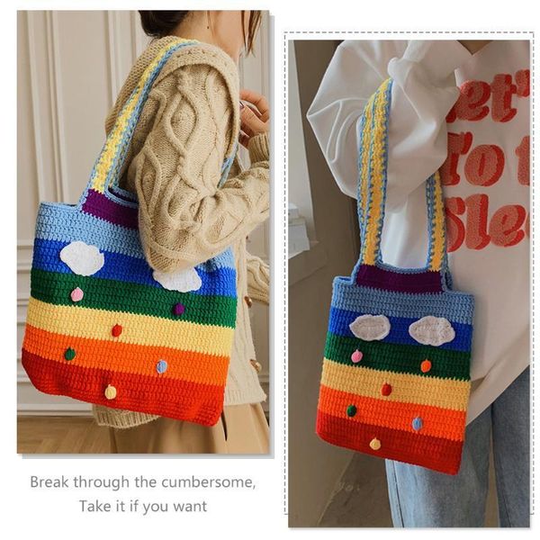 evening bags fashion knit stripes rainbow colorful shoulder bag women casual large capacity shopping handbags
evening bags fashion knit stripes rainbow colorful shoulder bag women casual large capacity shopping handbags
