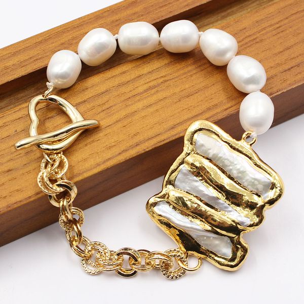 guaiguai jewelry natural white biwa pearl connector cultured white rice pearl gold plated chain bracelet for women, Black
guaiguai jewelry natural white biwa pearl connector cultured white rice pearl gold plated chain bracelet for women, Black