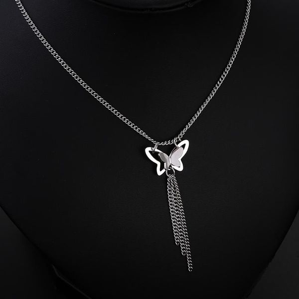 stainless steel 3d butterfly with tassel pendant choker for women cute punk style chain necklace femme jewelry gift necklaces, Silver
stainless steel 3d butterfly with tassel pendant choker for women cute punk style chain necklace femme jewelry gift necklaces, Silver