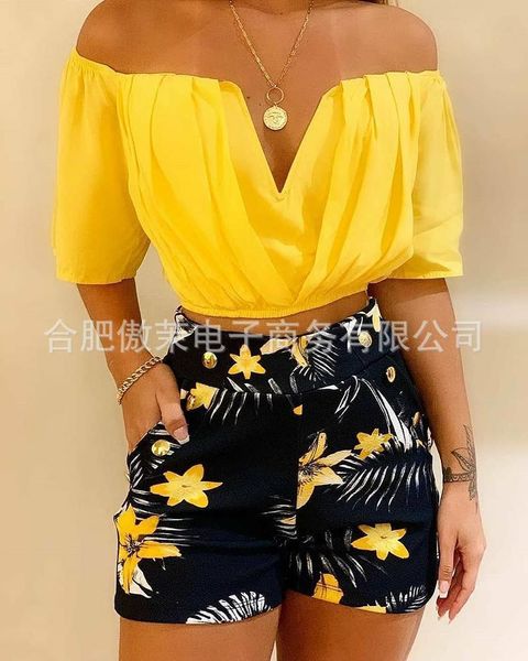 women's tracksuits women bodycon suit female 2 piece outfits yellow one shoulder short sleeve floral shorts set summer two sets, Gray
women's tracksuits women bodycon suit female 2 piece outfits yellow one shoulder short sleeve floral shorts set summer two sets, Gray