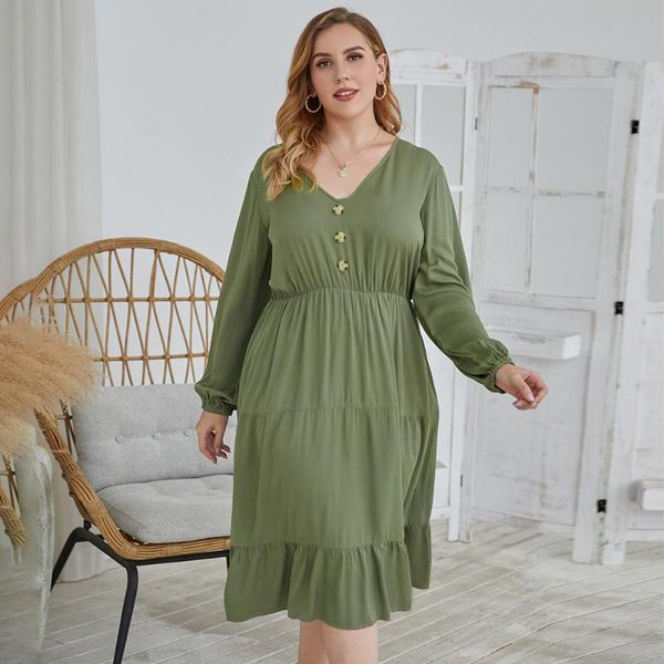 cross-border plus size 2021 autumn style large swing european and american solid color long-sleeved loose dress v-neck casual dresses, Black;gray
cross-border plus size 2021 autumn style large swing european and american solid color long-sleeved loose dress v-neck casual dresses, Black;gray