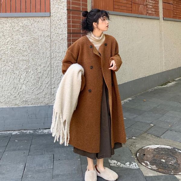 women's jackets retro double row button wool coat wear spring and autumn 2021 loose long imitation lamb thickened, Black;brown
women's jackets retro double row button wool coat wear spring and autumn 2021 loose long imitation lamb thickened, Black;brown