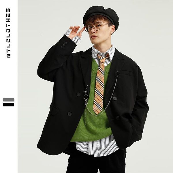 men's clothing | korean dongdamen chain suit loose style double row button single coat suits & blazers, White;black
men's clothing | korean dongdamen chain suit loose style double row button single coat suits & blazers, White;black