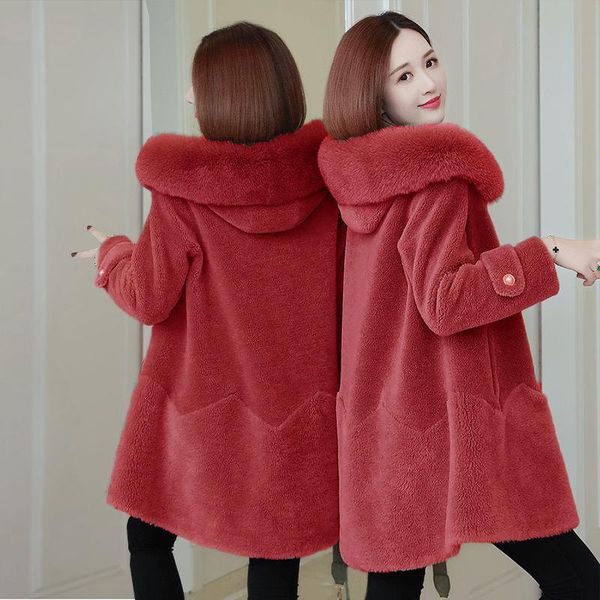 women's fur & faux composite long coat drop shoulders particle down collar hooded sheep shearing 2021 parkas for women winter w69, Black
women's fur & faux composite long coat drop shoulders particle down collar hooded sheep shearing 2021 parkas for women winter w69, Black