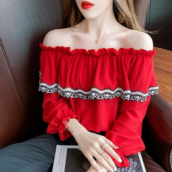 women's blouses & shirts korean style off shoulder red blouse women fashion slash neck patchwork embroidery long sleeve fall shirt fema, White
women's blouses & shirts korean style off shoulder red blouse women fashion slash neck patchwork embroidery long sleeve fall shirt fema, White