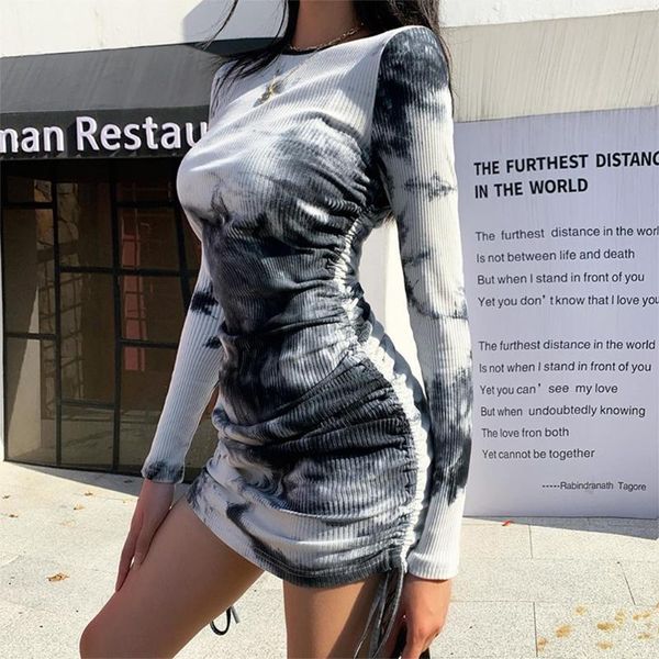 women autumn long sleeve o-neck bodycon mini pencil dress gradient tie-dye ribbed ruched side drawstring party clubwear casual dresses, Black;gray
women autumn long sleeve o-neck bodycon mini pencil dress gradient tie-dye ribbed ruched side drawstring party clubwear casual dresses, Black;gray
