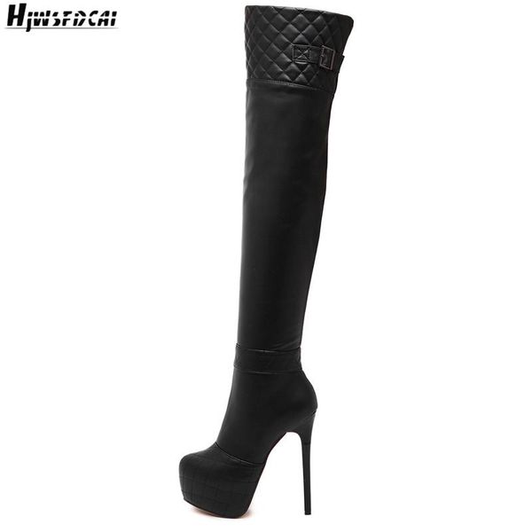 boots hjwsfdcai platform women zipper over the knee lattice pattern ladie belt buckle decor stilettos high heel shoe, Black 
boots hjwsfdcai platform women zipper over the knee lattice pattern ladie belt buckle decor stilettos high heel shoe, Black
