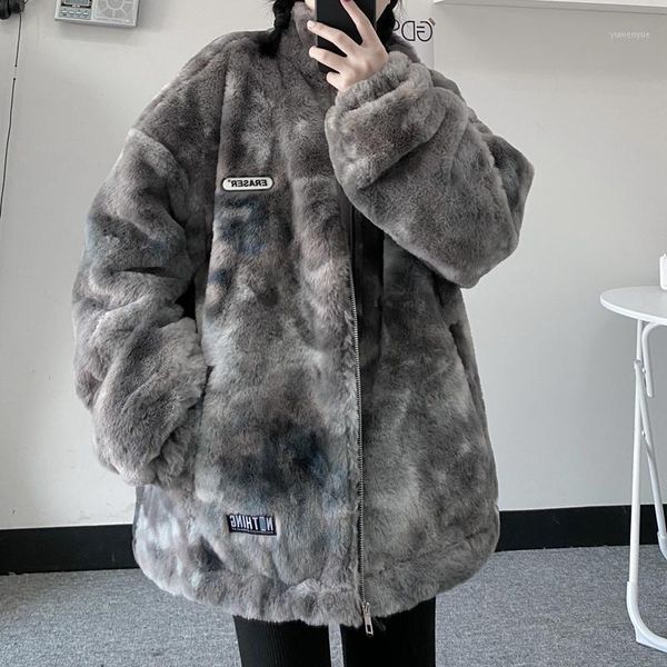 women's fur & faux 2021 street harajuku style retro tie-dye loose quilted thick winter jacket, Black
women's fur & faux 2021 street harajuku style retro tie-dye loose quilted thick winter jacket, Black