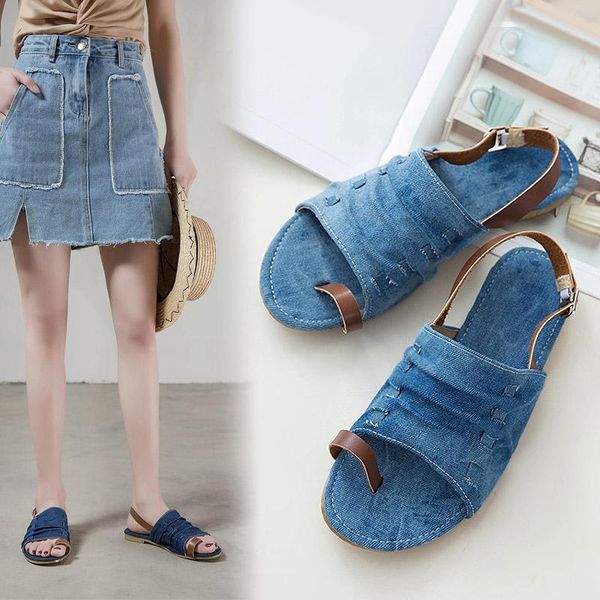 us4-11 womens toes denim jeans ankle buckle sandals flats slingback shoes summer roman plus size black blue beach 3colors b206
us4-11 womens toes denim jeans ankle buckle sandals flats slingback shoes summer roman plus size black blue beach 3colors b206