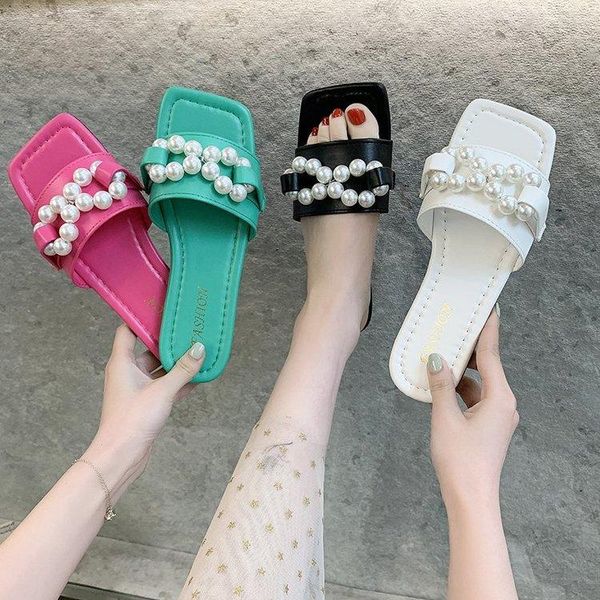 slippers pearl chain women 2021 fashion square toe soft casual flat shoes slides summer beach flip flops white, Black
slippers pearl chain women 2021 fashion square toe soft casual flat shoes slides summer beach flip flops white, Black